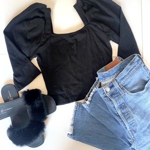 Black Puffed Sleeve Blouse